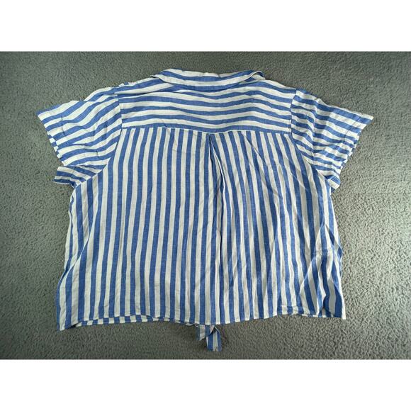 Ava & Viv Shirt Womens 2X Blue Cap Sleeve Button Up Linen Striped Crop NWOT - Picture 5 of 7